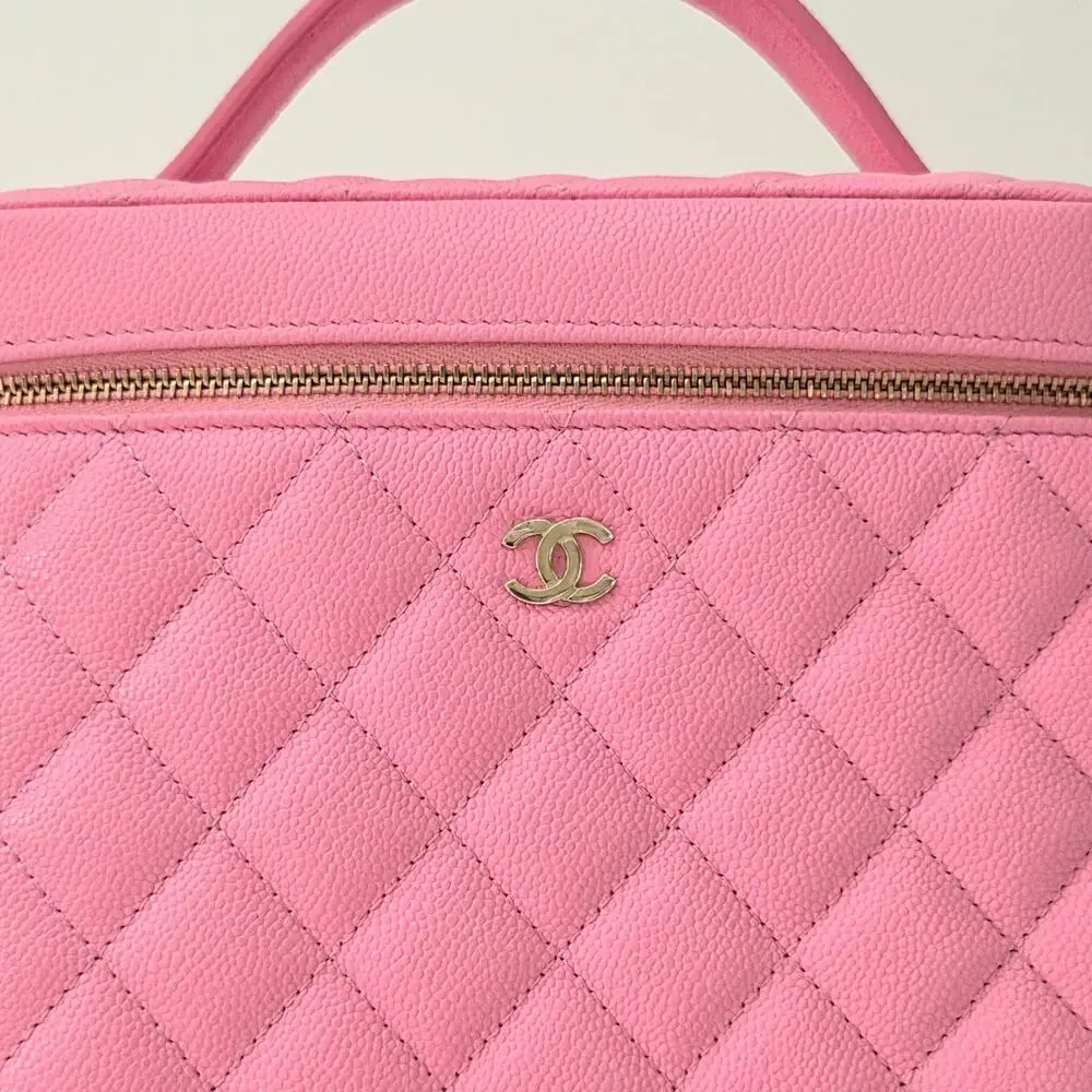 Chanel Caviar Quilted Large Vanity Bag with Mirror Pink NWT